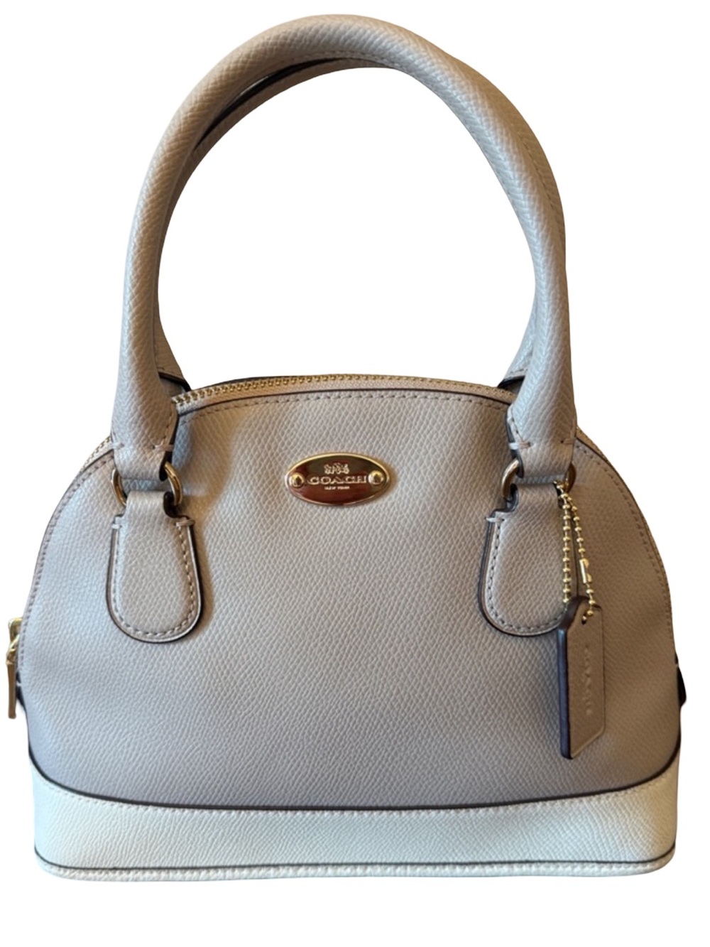 Coach Crossgrain Leather Mini Cora Domed Satchel F34517 Gray Birch Chalk